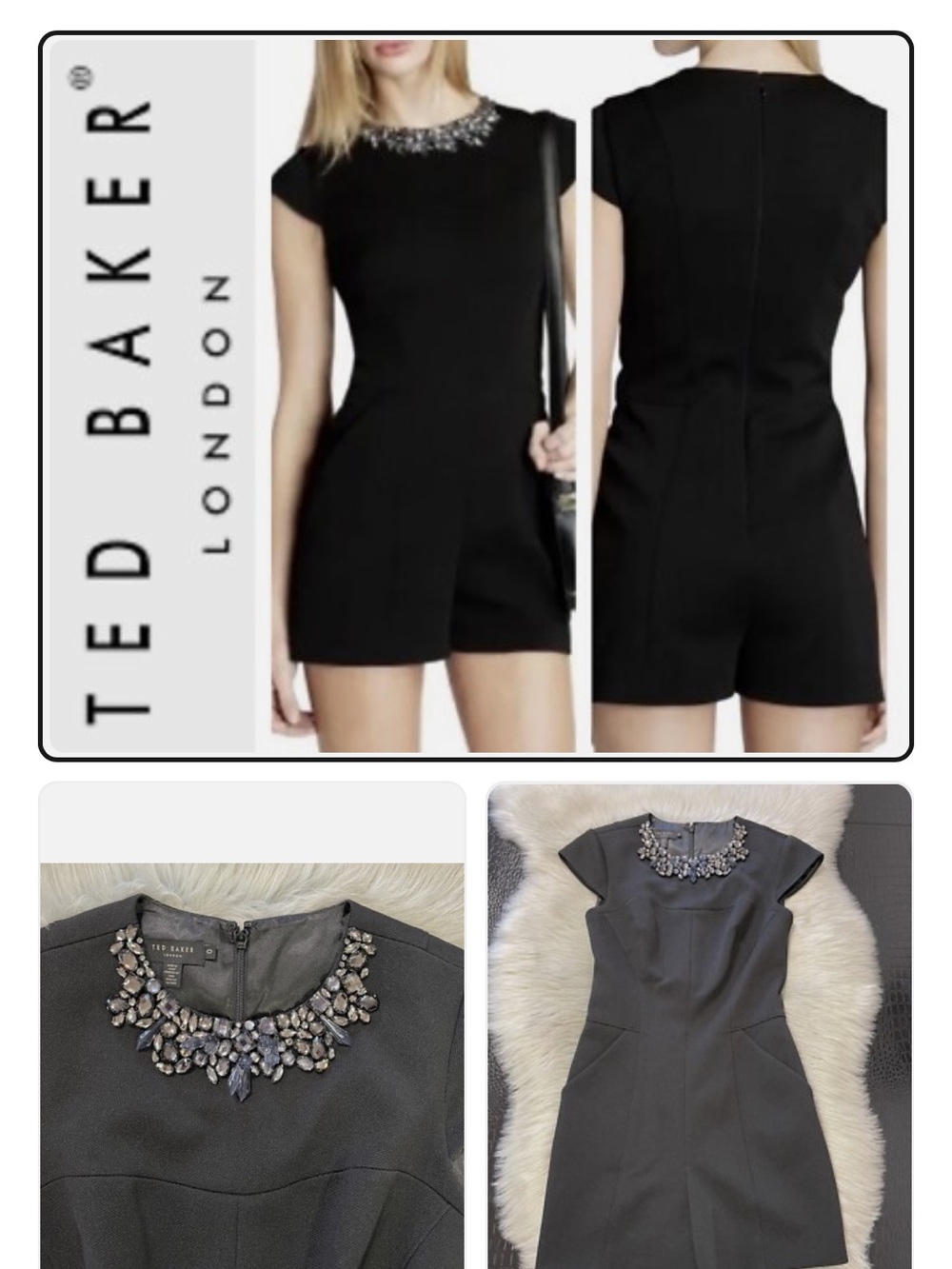 Ted Baker Elise Black Embellished Neck Romper